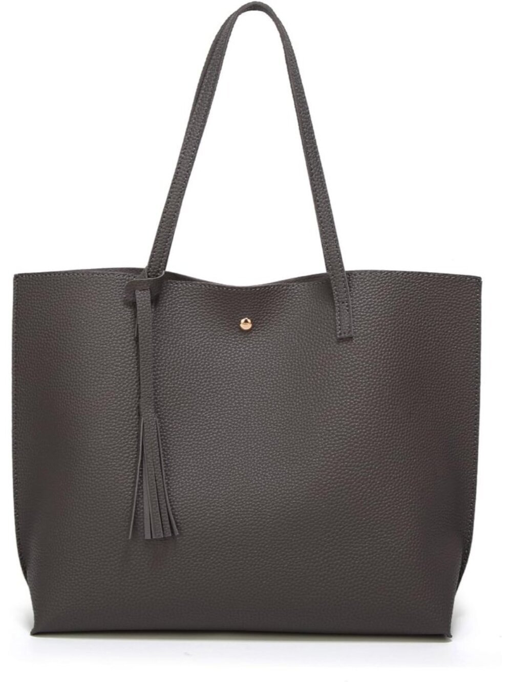 Women's Dark Grey Soft Faux Leather Tassel Style Handbag Tote Shoulder Bag